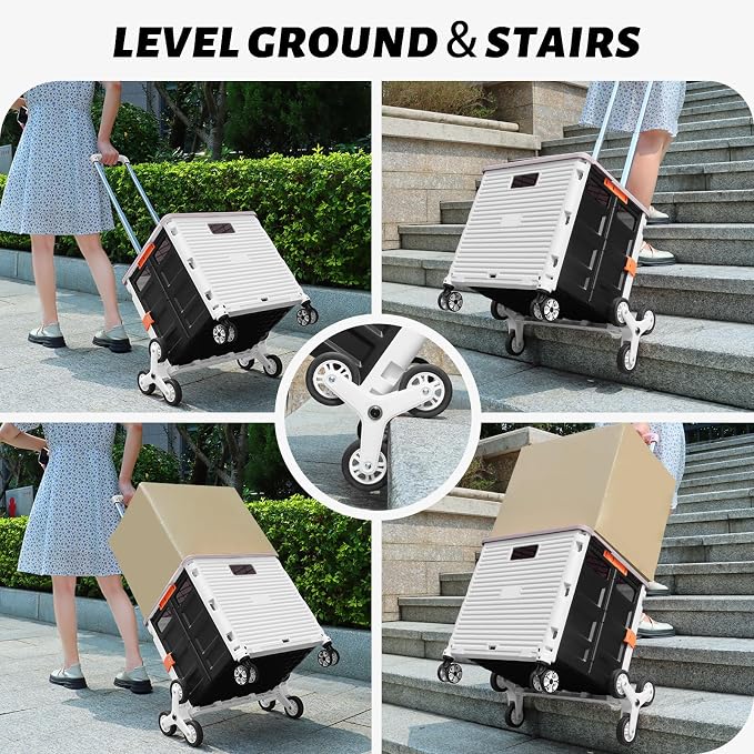 FELICON SELORSS Folding Utility Climber Cart Portable Rolling Crate-White | - Image 3
