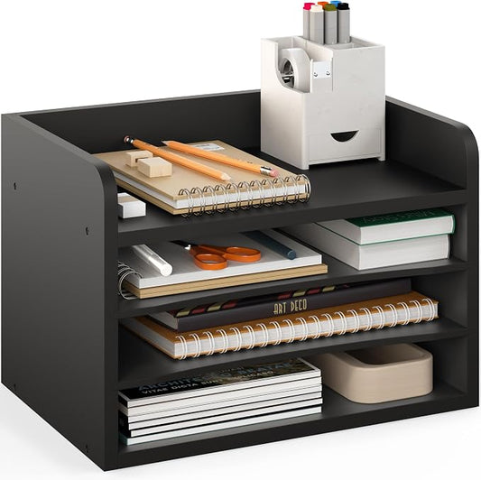 Ballucci File Organizer, 4-Tier Office Desk Organizer, Open Top Wood Paper by Ballucci