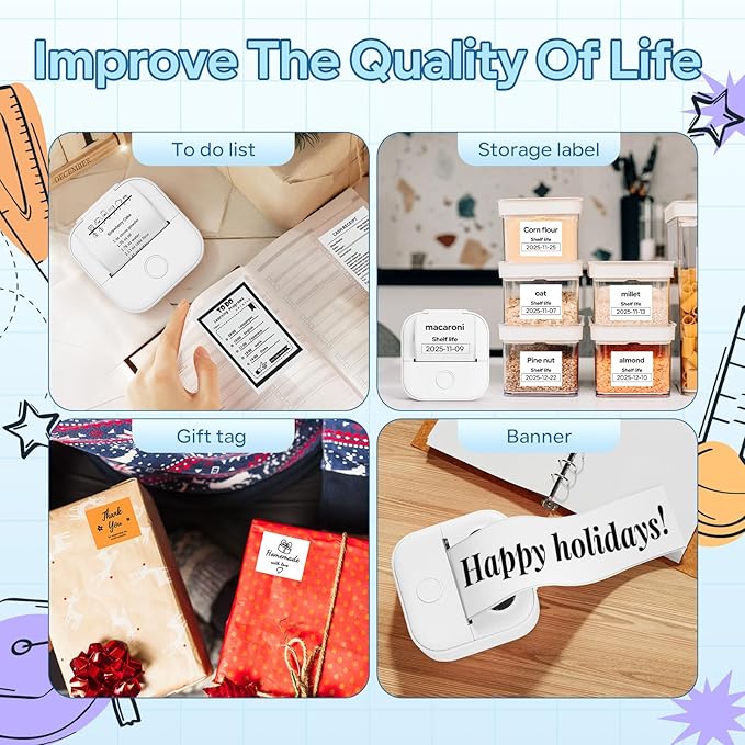 Print Pods Mini Printer, Sticker Maker Machine Y02C, Mini Portable Printer with 1 Roll Paper, Bluetooth Inkless Receipt for Phone, Thermal Portable Maker for Journal, Note, Photos, Learning-DeskLoop Office