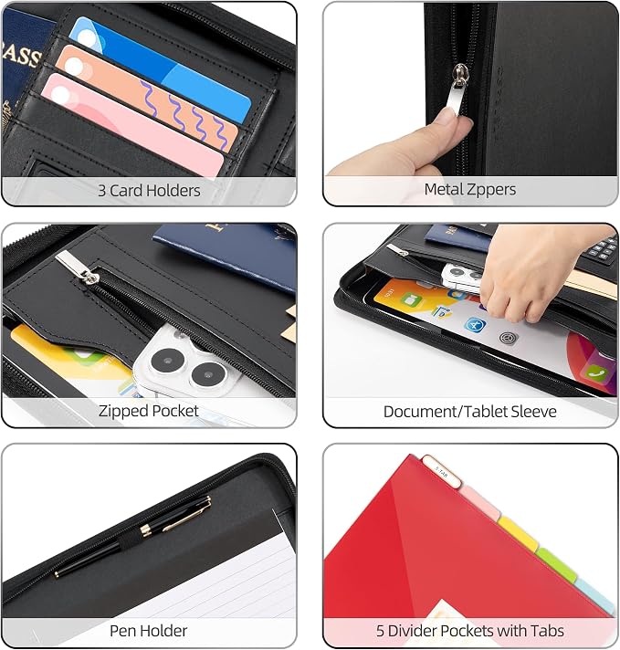 Ospelelf Zippered Padfolio Portfolio Folder, Leather Clipboard - Image 4