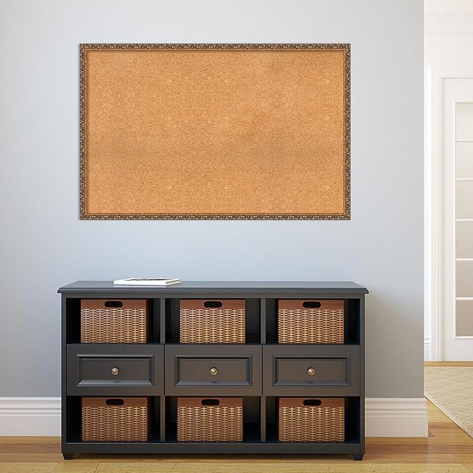 Amanti Art Natural Cork Board for Wall, 30x46 Vision Board with Bronze Frame, Oversize Corkboard Office Decor for Home Organization, Traditional Corkboard Pinboard to Display Items for Home-DeskLoop Office