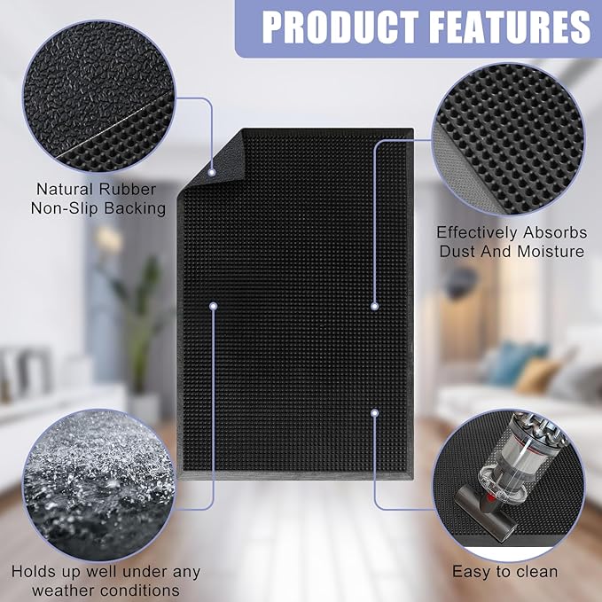Kuyal Front Door Mat, 3'x4' Outdoor Entrance Mat, Winter Non-Slip Waterproof Outside Entrance Mats, Heavy Duty Durable Welcome, Non Slip Rubber Outdoor Mats for Entryway, Black-DeskLoop Office