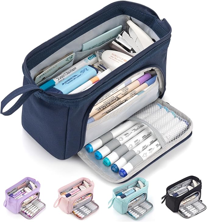 HVOMO Pencil Case Large Capacity Pencil Pouch Handheld Pen Bag Cosmetic Gift for Office School Teen Girl Boy Men Women Adult (Navy)-DeskLoop Office