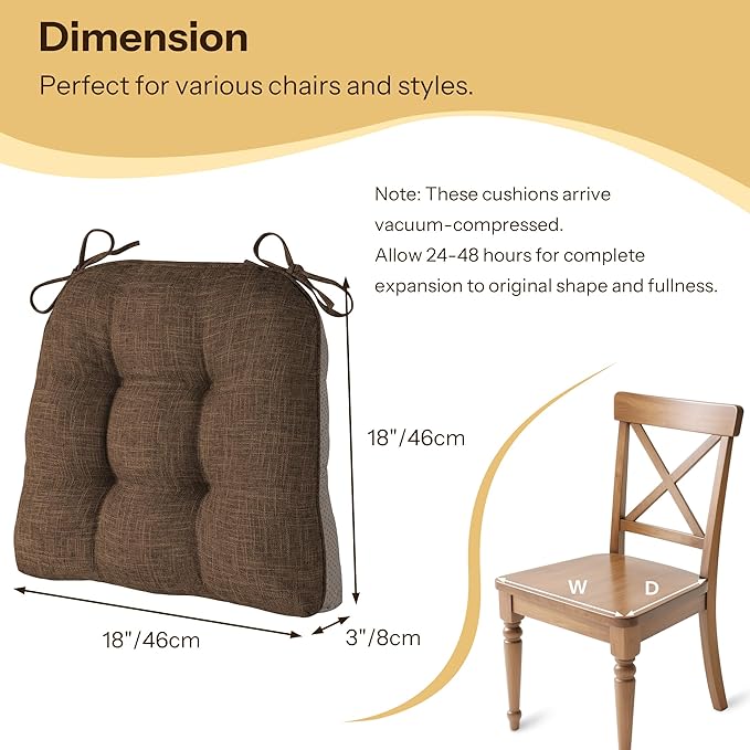 Chair Cushions for Dining Chairs 2 Pack, Coffee | Non-Slip, - Image 2