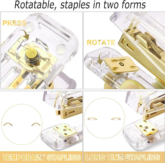 Famassi Gold Desk Accessories，Office Supplies Set Acrylic Stapler Set Staple - Image 3