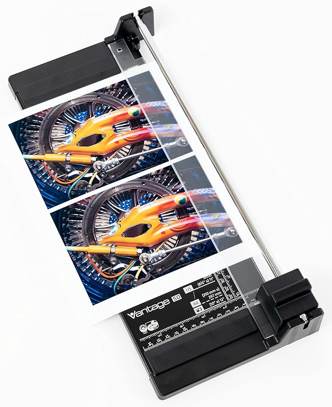 Dahle Vantage 50 Rotary Trimmer, 12" Cut Length, 5 Sheet Capacity, Self-Sharpening, Automatic Clamp, German Engineered Paper Cutter-DeskLoop Office