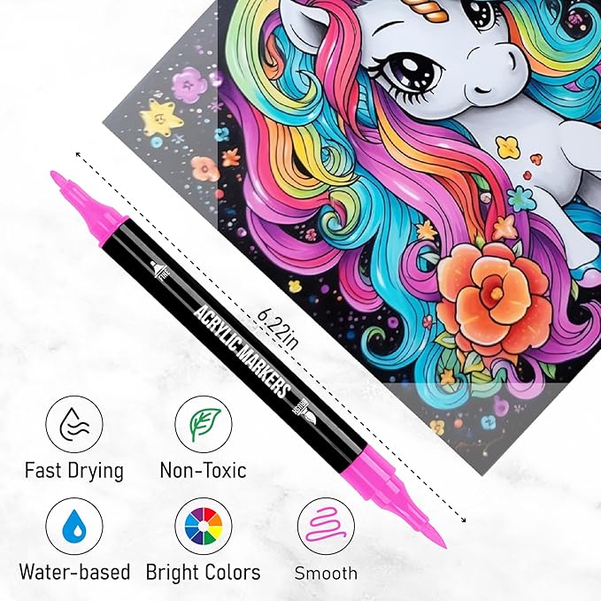 120 Colors Acrylic Paint Markers, Dual Tip Fine Tip and Brush Tip Pens Contain 24 Metallic Color for Stone, Wood, Calligraphy, Canvas, Ceramic, Metal, Glass, Rock Painting, DIY Crafts-DeskLoop Office