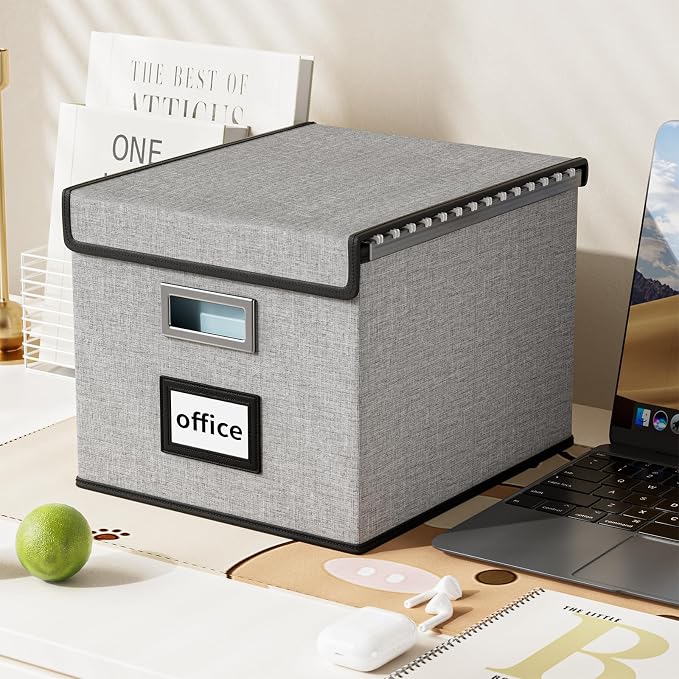 Portable File Organizer Boxes Set of 4, Large Linen Hanging Office Document - Image 6