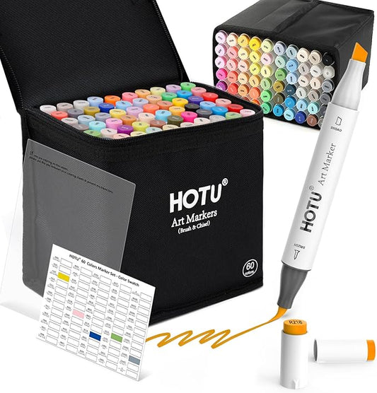 Alcohol Markers Brush Tip -60 Virant Colors Daul Tips Art Markers Set, for Artist Adults Coloring Illustrations, with Seamless Blending, Colorless Blender, Anti-Bleeding Pad, &Premium Ink-DeskLoop Office