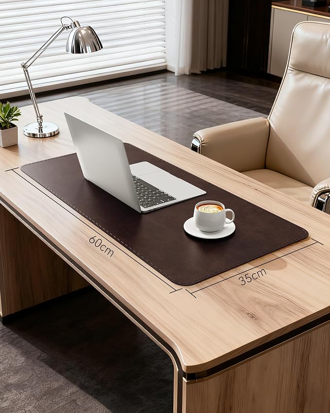 YSAGi Genuine Leather Desk Mat, 23.6"x13.8" Office Desk Pad, Thick Desk Pad Mat - Image 6