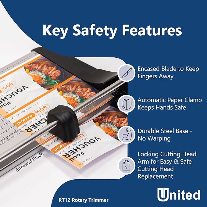 United Office Products RT12 Rotary Paper Trimmer, 12.5" Cut Length, 10 Sheet Capacity, Metal Base, Paper Cutter for Offices, Schools and Crafts-DeskLoop Office
