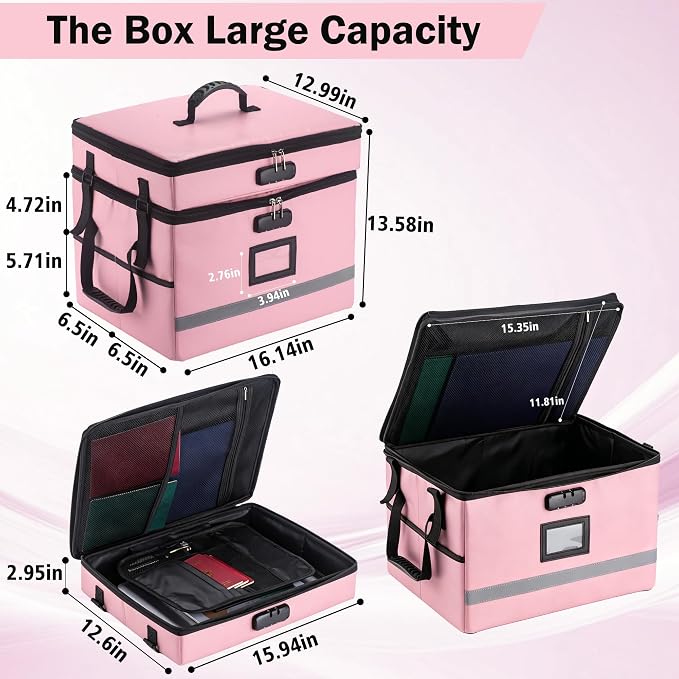 EXLIFBAG 2 Layer File Box with Lock, Portable Document Organizer Box with Handle - Image 3