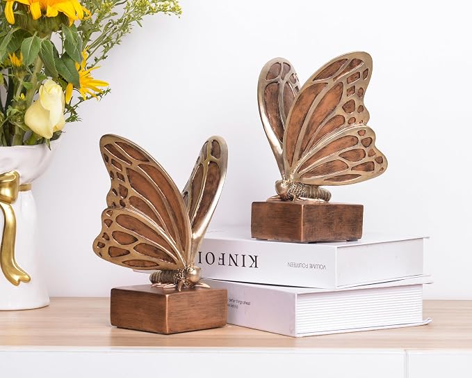 Vintage Brown Butterfly Bookends, Resin Book Ends - Image 5