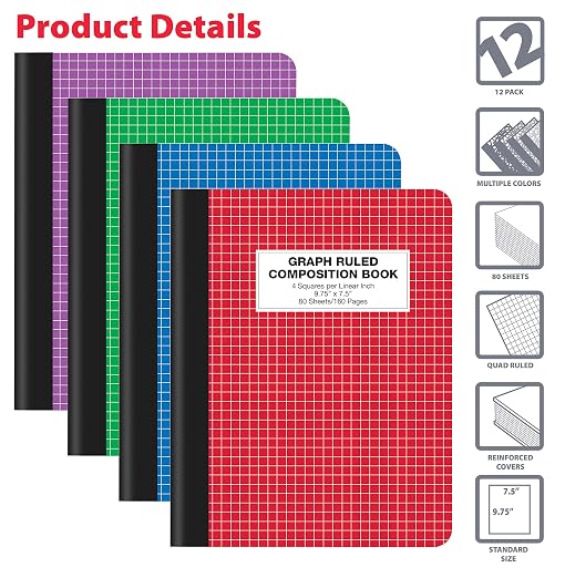 Better Office Products Quad Ruled Composition Book Notebook, 12 Pack, Hardcover - Image 3