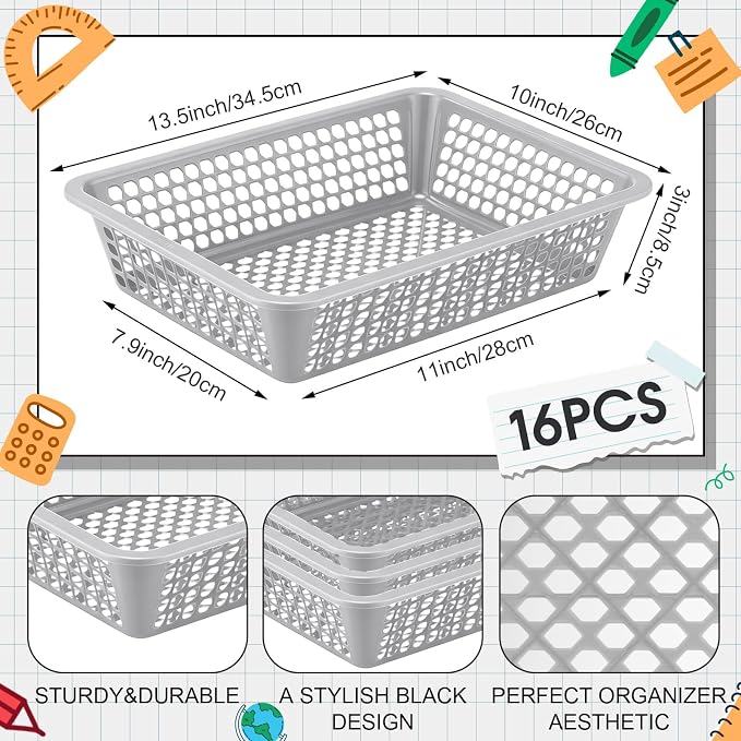 Zhehao 14 x 10 x 3 Inch 16 Pack Paper Organizer Basket Small Plastic Storage - Image 2