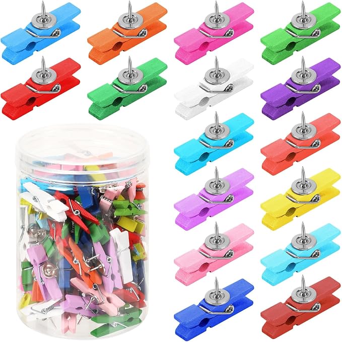 SANNIX 100Pcs Wooden Push Pin Clips, Bright Wooden Clips by SANNIX
