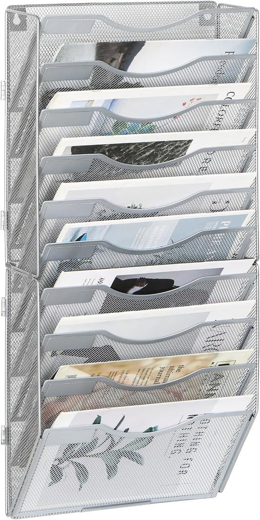 EasyPAG Wall File Organizer for Office 10 Pocket Mesh Wall Mounted Paper by EasyPAG