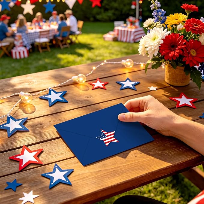 Whaline 50 Pcs Patriotic Invitation Envelopes Firework Star Greeting Card - Image 6