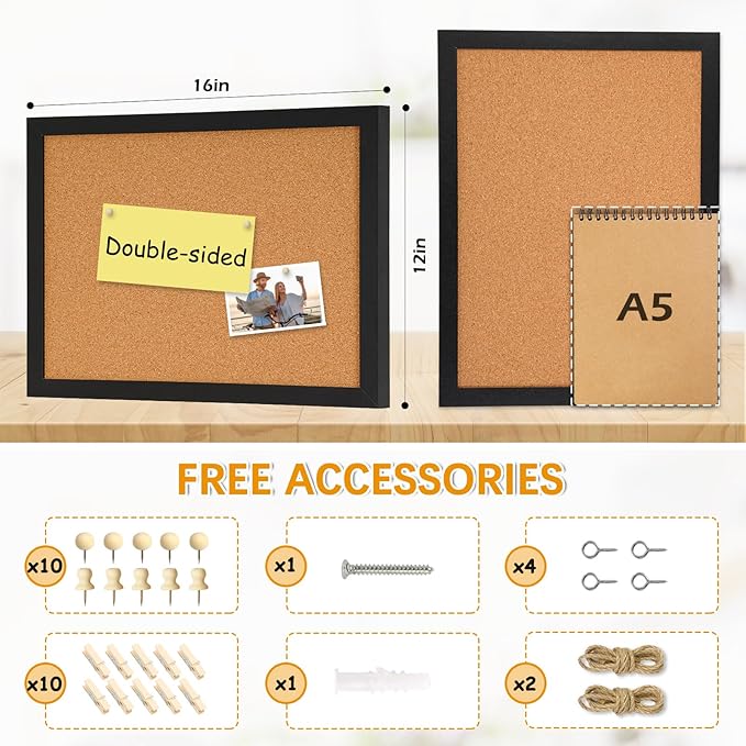 DOLLAR BOSS Cork Bulletin Board 1-Pack 16''X 12'' Double-Sided Cork Boards - Image 2