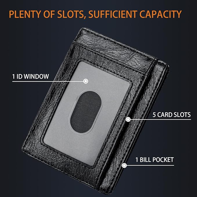 Travelambo Slim Wallet Front Pocket Minimalist Leather RFID Blocking Medium Size - Image 4