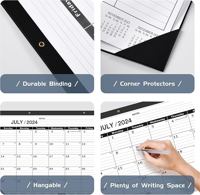 Desk Calendar 2025-2026 large 22 x17 (July 2025-December 2026) 2025-2026 Desk Calendar Large 22 x17,Classic Black Calendar 2025,Large Desktop Calendar 2026 with Plastic Cover