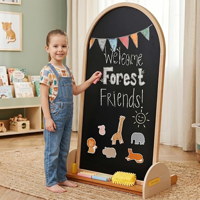 Tiny Land Kids Easel – Large 22"x40.5" Writing Area Double-Sided Magnetic by TinyLand