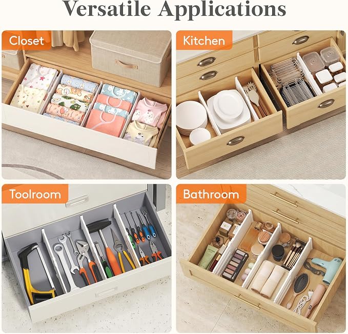 Lifewit 6" Tall 5 Pack Drawer Dividers, 11.5"-18.5" Adjustable Deep Drawer - Image 7