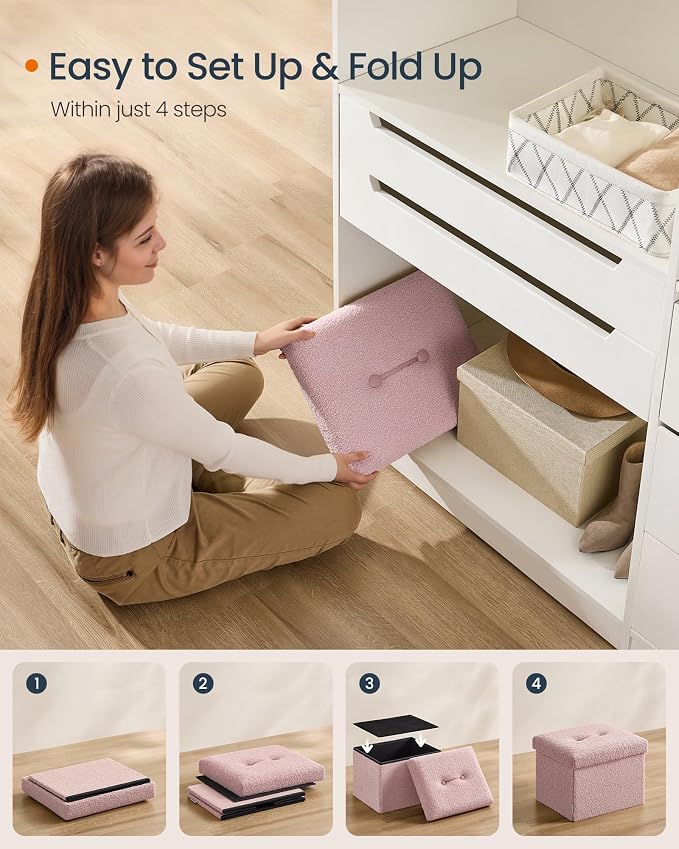 SONGMICS Small Folding Storage Ottoman, Foot Rest Stool, 12.2 x 16.1 x 12.2 - Image 7