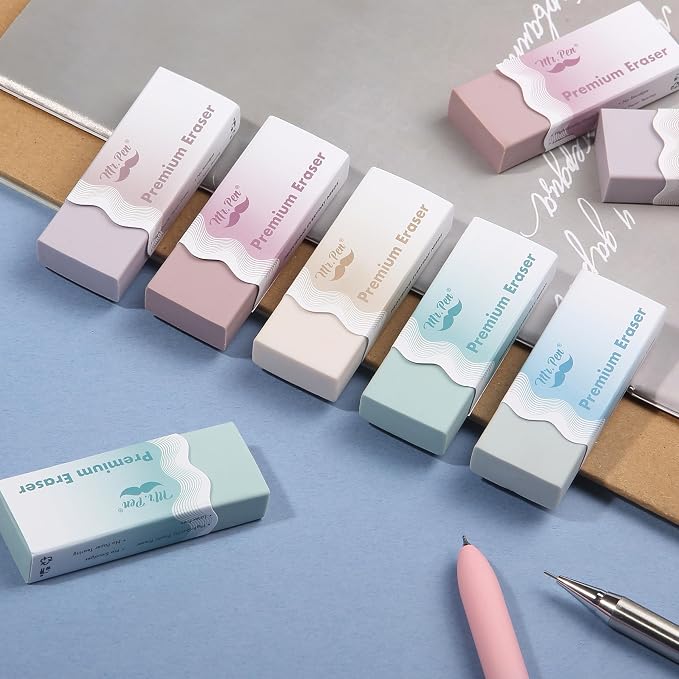 Mr. Pen- Erasers, 10 Pack, Wavy Sleeve Pencil Eraser, Morandi Colors | Erasers - Image 6