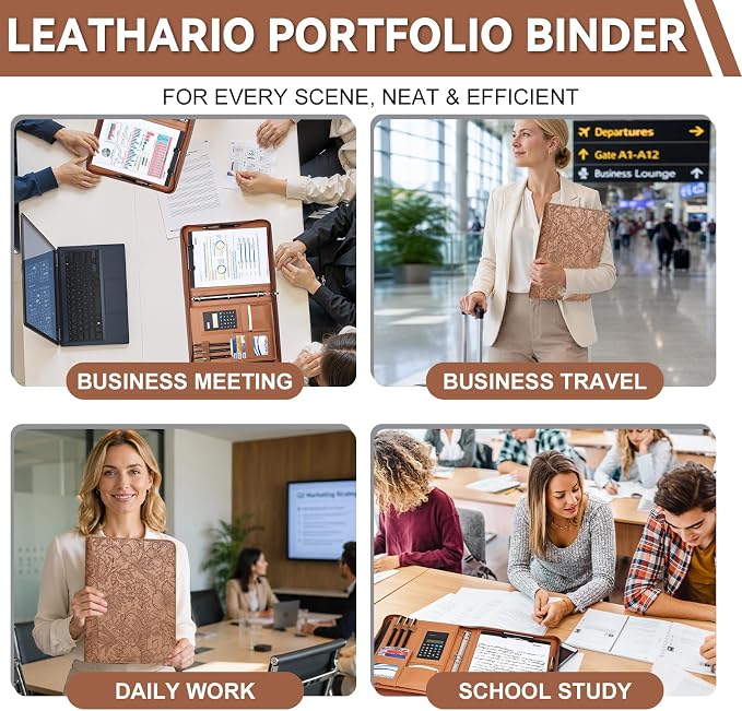 Leathario Portfolio Binder, Includes 5 Sheet Protectors and a Pen, 13 Inch - Image 8