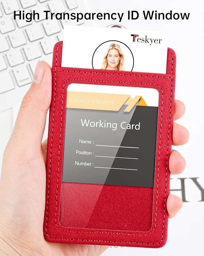 Teskyer Badge Holder with Lanyard, Leather ID Name Badge Card Holder with - Image 5