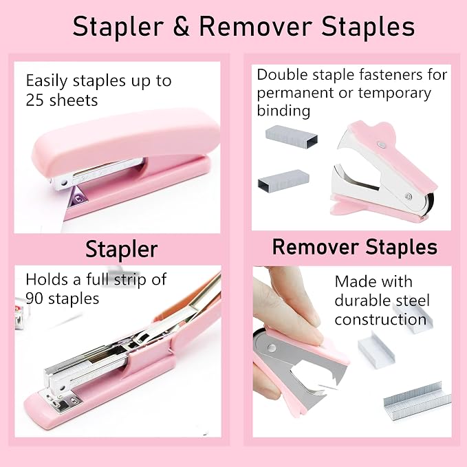 Pink Office Supplies, Staple Remover, Tape Holder, Pen Holder, Ballpoint Pen - Image 3