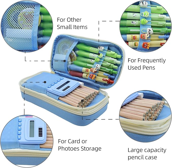 Large Capacity Pencil Case - Durable Zipper Aesthetic Pen Pouch, Big Storage Organizer for School, Office & Travel - Waterproof & Multi-Use (Light Blue)-DeskLoop Office