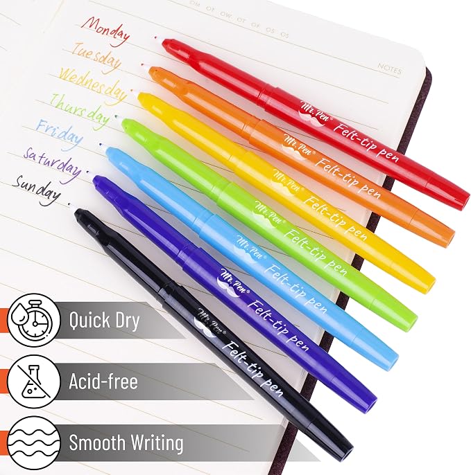 Mr. Pen- Felt Tip Pens, 16 Pack, 0.7 mm, Colorful Felt Tip Pens, Fast Dry | No - Image 3