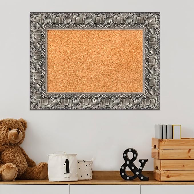 Amanti Art Natural Cork Board for Wall, 18x24 Vision Board with Silver Wood Frame, Small Corkboard Office Decor for Home Organization, Traditional Corkboard Pinboard to Display Items for Home-DeskLoop Office
