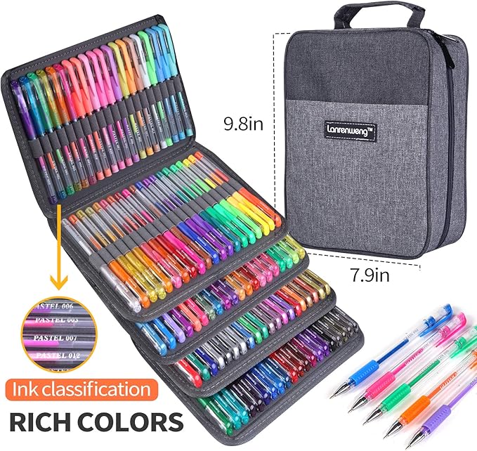 200 Pack Gel Pen Set 100 Colored Gel Pen with 100 Refills,Glitter Gel pens 40% More Ink with Canvas Bag for Kids Coloring Books Drawing Crafts Scrapbooks Journaling Planner-DeskLoop Office