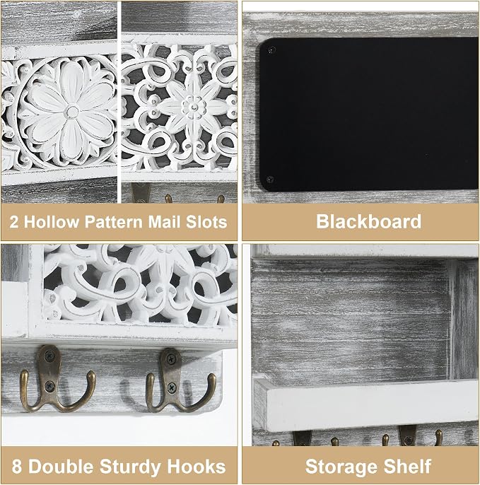 Mail Organizer Wall Mounted, 2 Slots Key Holder - Image 2