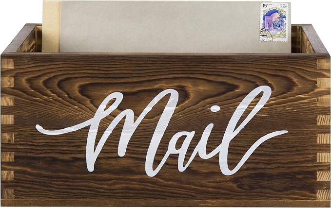 MyGift Mail Holder Storage Organizer Box Rustic Brown Wood - Image 6