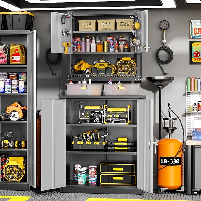 Greenvelly Metal Garage Storage Cabinet, Lockable Metal Cabinets with 2 Doors and Shelves,36” Steel Storage Locking Counter Cabinet for Office,Garage,Kitchen,Home,School(Black Grey)-DeskLoop Office