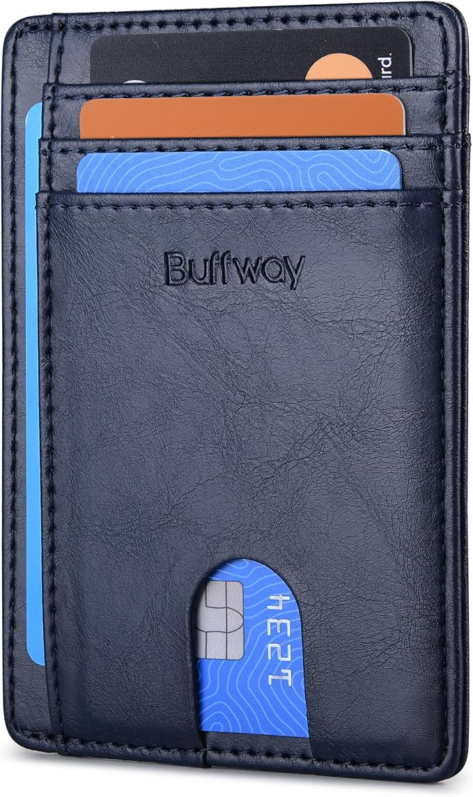 Buffway Slim Minimalist Front Pocket RFID Blocking Leather Wallets by Buffway