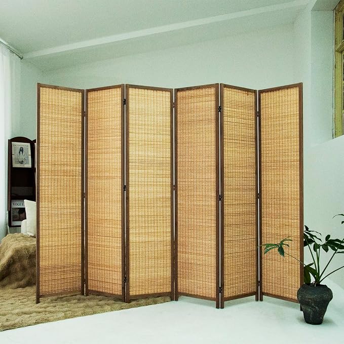 Loomveil 6 Panel Room Divider Folding Privacy Screen, 67 inch Bamboo Panel - Image 2