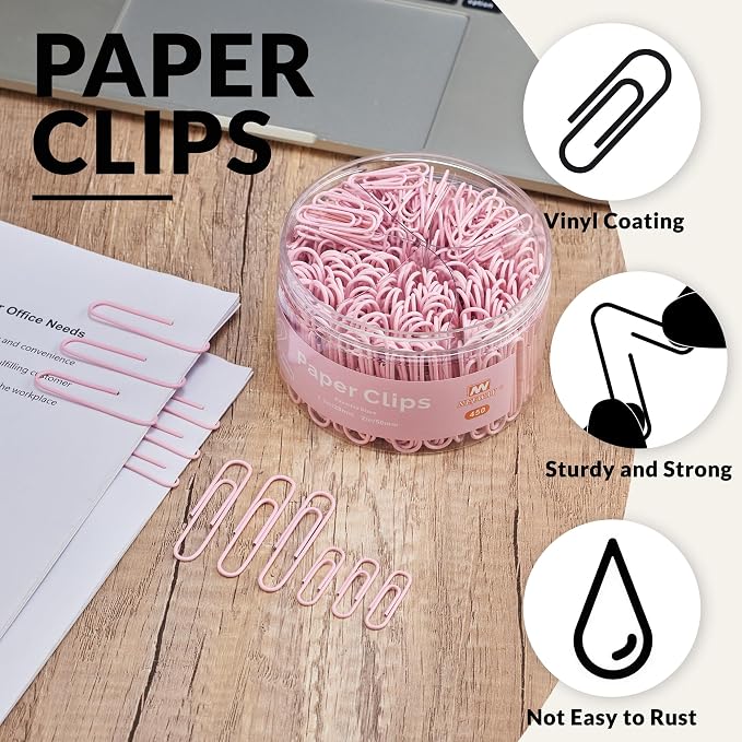 NEEWAY 450pcs Paper Clips Assorted Sizes, Small and Large Paper Clips, Coated - Image 4