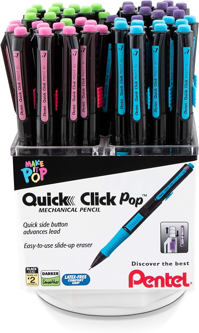 Pentel Quick Click Pop Mechanical Pencil, Med. Line, Spinner Display by PentelofAmerica