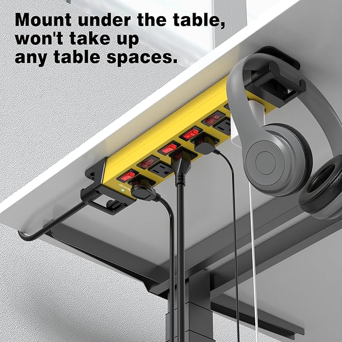 Heavy Duty Power Strip - 6 Outlet Power Strip with 6 Individual Switches Cord Manager Surge Protector 1200J Home Office Garage Industrial Workshop-DeskLoop Office