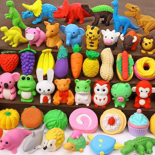 50 Pack Pencil Erasers Animal Eraser for Kids Puzzle Erasers 3D Mini Food Sport Fruit Take Apart Eraser Classroom Rewards Game Prizes Treasure Box Party Favors for Kid Gifts Easter Egg Fillers-DeskLoop Office
