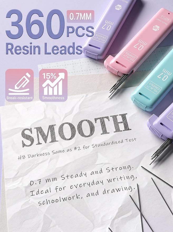 Four Candies Cute Pastel Mechanical Pencil Set, 3 Pack | 360 Lead Refills - Image 6
