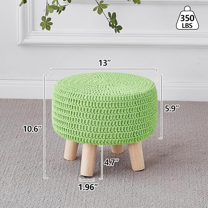 Wimarsbon Pouf Ottoman, 100% Cotton Knitted Boho Footstool, Round Footrest - Image 3