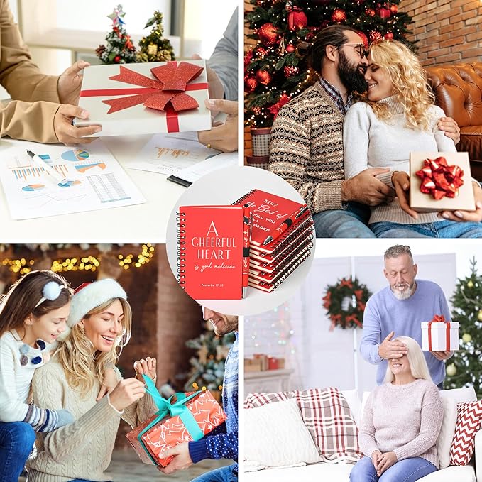 Christian Prayer Journal Spiral Red Notebooks Bulk with Pens- Small Notepads (4.13”x5.43”) - inspirational gifts for women, Church Members & Bible Study Groups (30 Sets Red)-DeskLoop Office