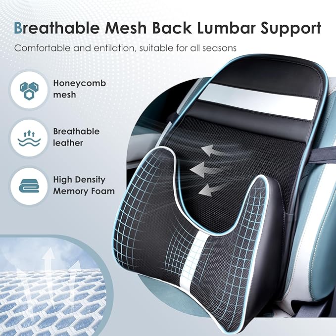 FLORICH Double Layer Breathable Mesh Lumbar Support Ergonomic Leather Lumbar Support Pillow with 3D Mesh Back Support and Adjustable Strap for CarSeat & Office Chair-DeskLoop Office