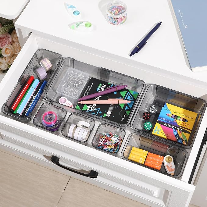 25 Pcs Clear Drawer Organizer, Adjustable Drawer Storage Box, 3-Size Desk - Image 5